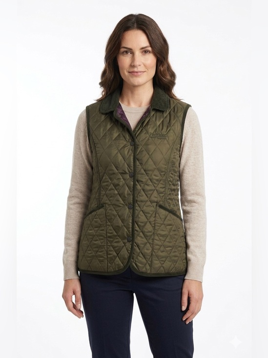 John Partridge Jackets & Blazers - John Partridge English Clothing Olive Green Quilted Vest Corduroy Trim Women’s M
